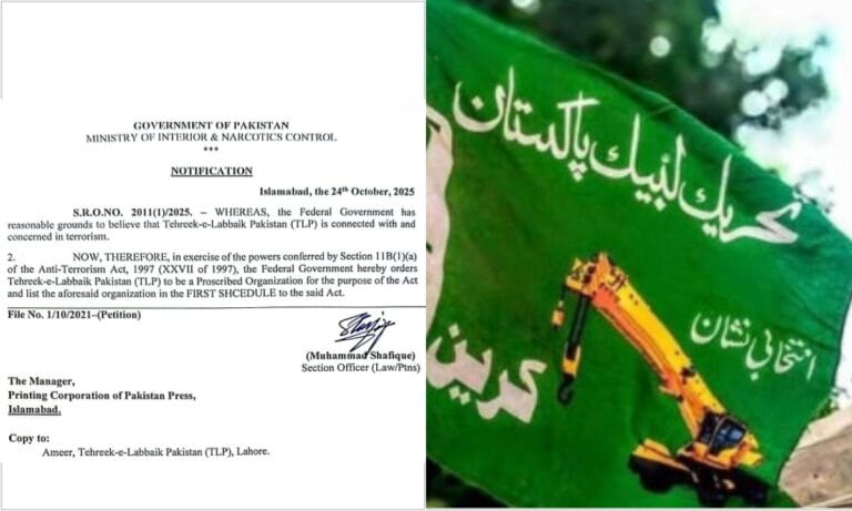 ٹی ایل پی پر پابندی عائد،وزارت داخلہ نے نوٹیفکیشن جاری کردیا