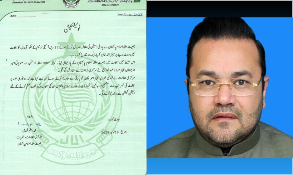 سینیٹر احمد خان جے یو آئی پارٹی سے فارغ