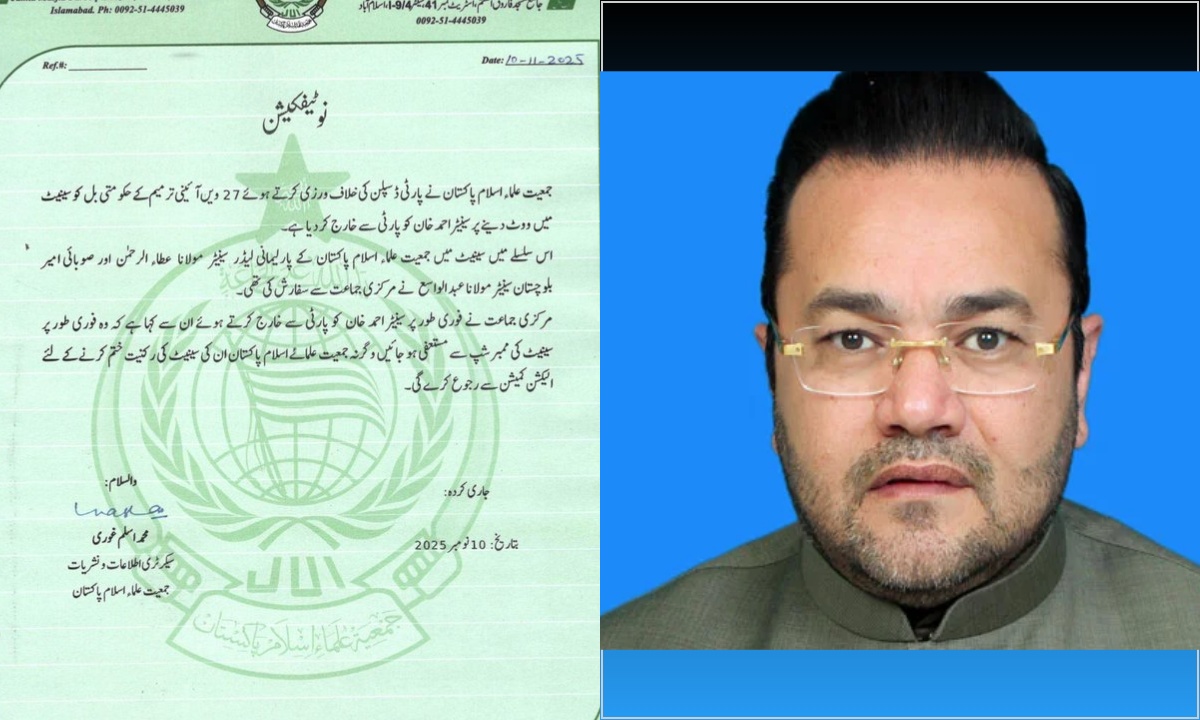سینیٹر احمد خان جے یو آئی پارٹی سے فارغ