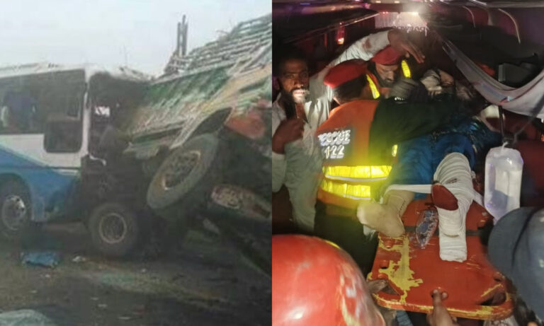 موٹروے پر ٹریلر اور بس میں تصادم،بس ہوسٹس جاں بحق