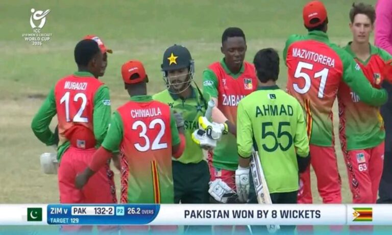 پاکستان نے زمبابوے کو 8 وکٹوں سے شکست دے کر سپر 6 میں جگہ بنا لی