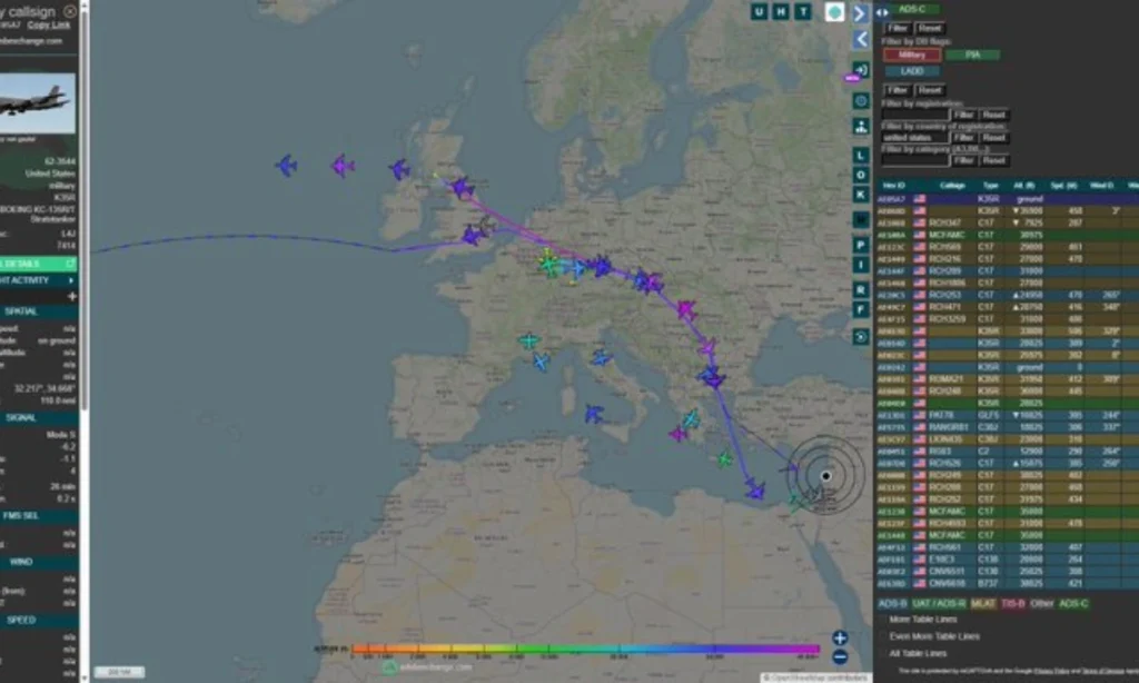 درجنوں C-17 اور KC-135 امریکی طیارے مشرق وسطیٰ کی طرف روانہ
