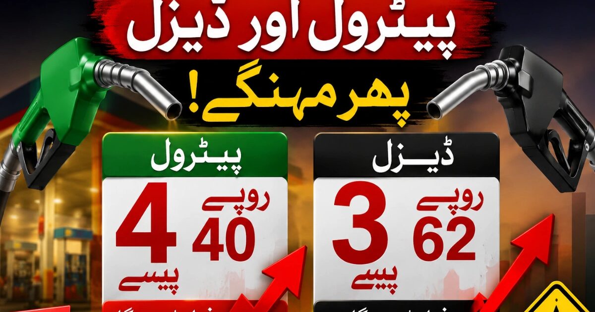 پٹرول چار روپے چالیس پیسے،ڈیزل تین روپے باسٹھ پیسے مہنگا